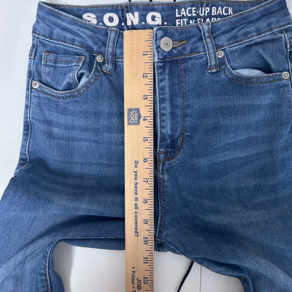 S.O.N.G. Flare Jeans Womens 00/23‎ Blue Lace-Up Back High Rise Fit N Flare